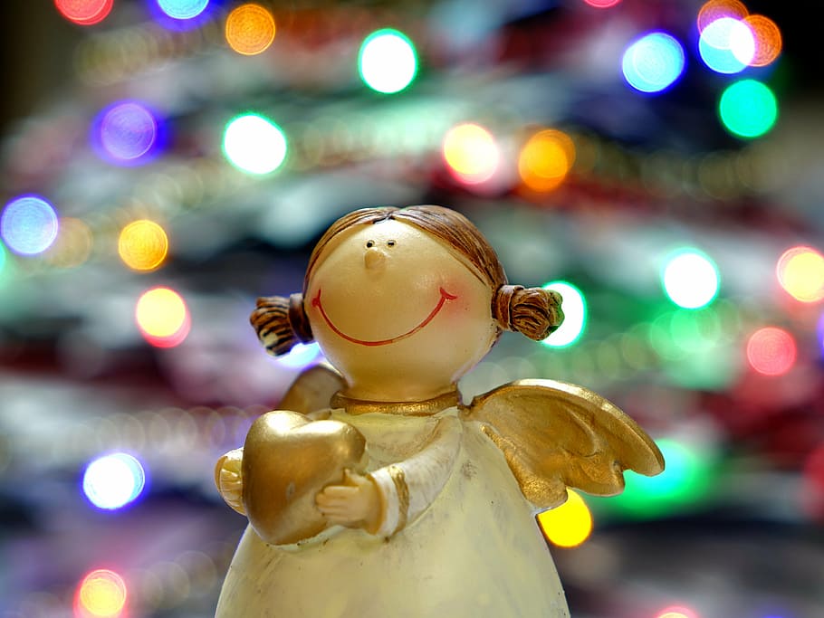 anděl, hospodářství, srdce figurka, bokeh světlo, postava, vánoční postava, Vánoce, vánoční výzdoba, oslava, osvětlení, Jasný