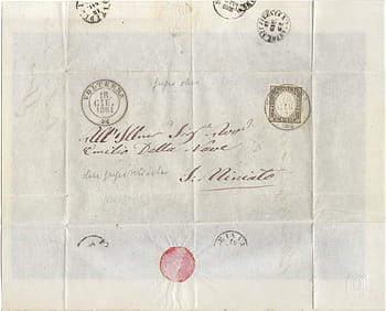 bílý papír, červen, mapa, retro, dopis, razítko, 1861, sardinia volterra, ephemera, starý, papír