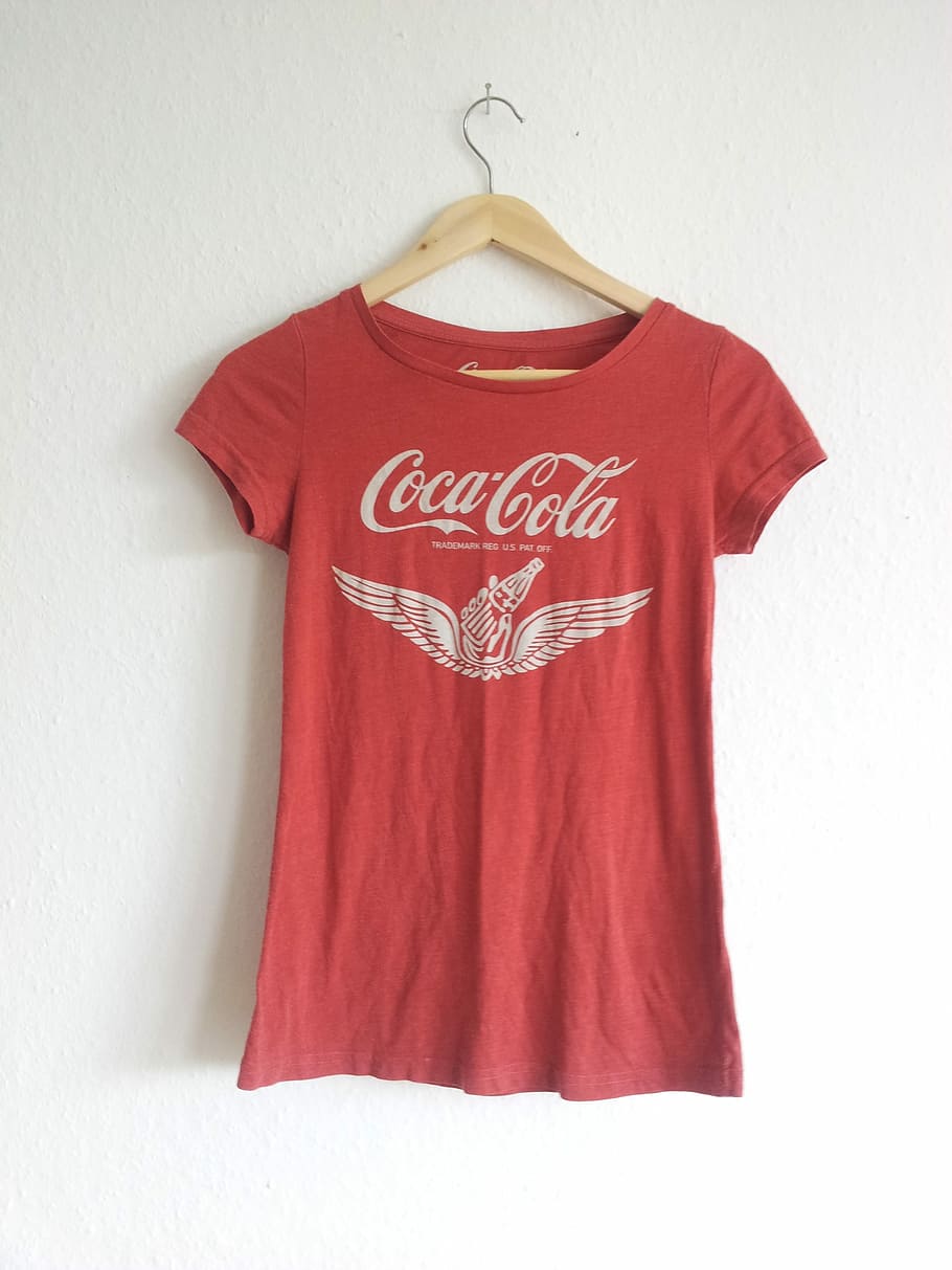 košile coca-cola, pověsil, zeď, t košile, coca-cola, Červené, oblečení, závěsný, věšák, móda, nikdo