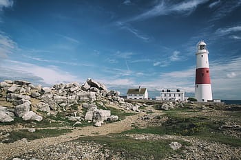 wide, angle landscape shot, Wide angle, landscape, shot, Portland Bill Lighthouse, Jurassic Coast, Dorset, England, nature, clouds