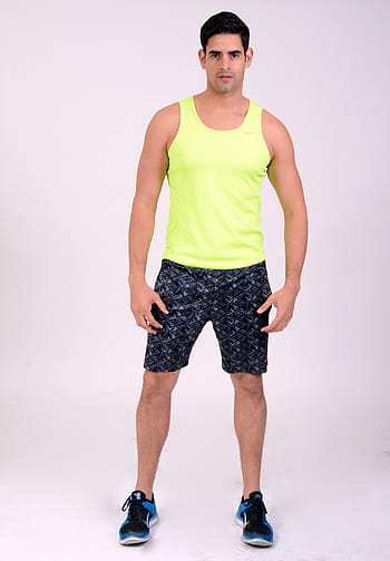 man, green, tank, top, black, shorts costume, tall man, young coach, body, men, healthy Lifestyle