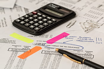 black, electronic, calculator, pen, white, paper, calculation, insurance, finance, accounting, investment