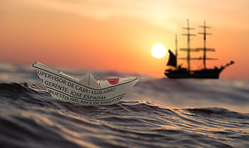 paper boat, body, water, sunset, dawn, waters, sea, ship, sailing boat, dusk, papierschiff