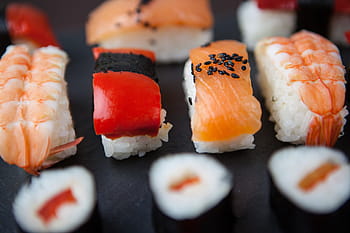 detailní makro snímek, čerstvý, sushi ryby, odpočívá, břidlice, detail, makro snímek, sushi, Ryba, jídlo pití, jídlo