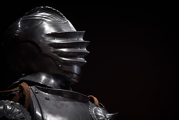 gray gladiator costume, helmet, knight, armor, museum, view, work Helmet, knight - Person, body Armor, suit of Armor, warrior