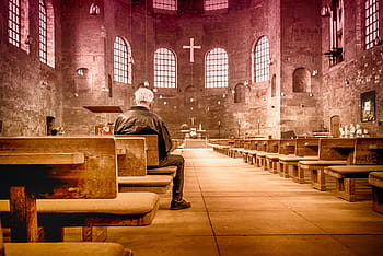 man, sitting, church bench, church, bench, pray, religion, faith, god, religious, christian