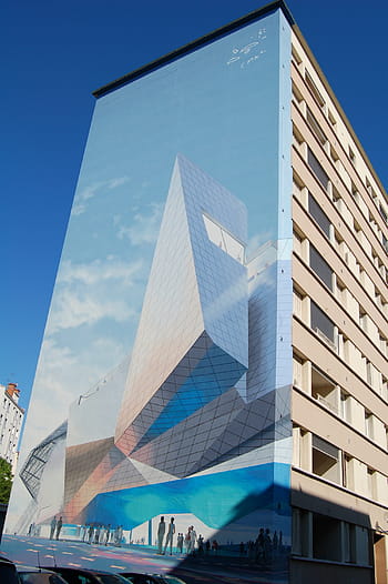 fotografování s nízkým úhlem, beton, budova, nízký, úhel, fotografie, vysoký, vzestup, zeď, umění, nástěnná malba