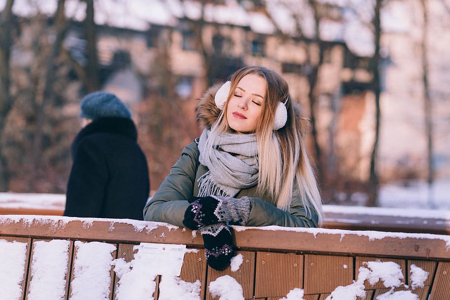 snow, winter, white, cold, weather, ice, trees, plants, nature, people, woman