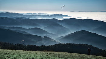 mountains, panorama, landscape, scenic, black forest, germany, fog banks