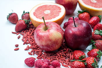 piros, almák, gyümölcs, piros gyümölcs, alma, friss, goji, grapefruit, egészséges, eper, fehér háttér