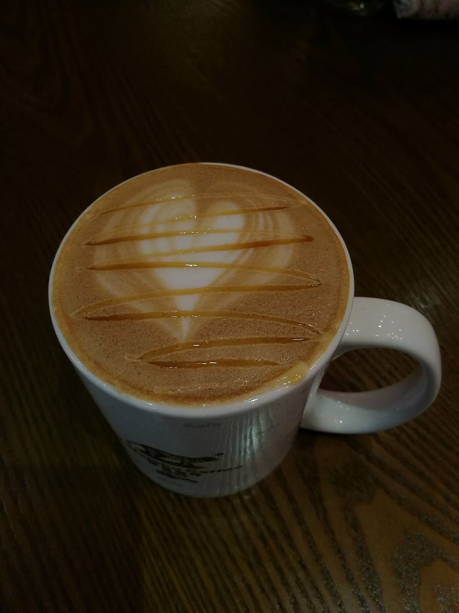 coffee, cat feces, latté, cup, foam, heart, painting