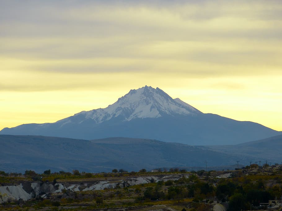 vulkán, vulkáni erciyes, kiment, mésztufa, Kappadókia, Törökország, tájkép, hegy, természet, scenics, hegycsúcs