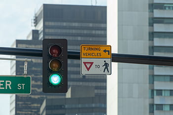 cidade, trânsito, luz, verde, rua, estrada, edifício, carro, sinal, direção, centro da cidade
