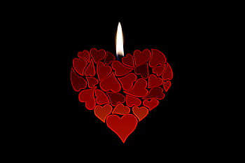 red, heart candle illustration, black, background, candle, heart, love, luck, abstract, relationship, thank you