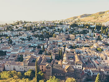 high, angle photo, village, top, view, concrete, houses, aerial, buildings, apartments, city