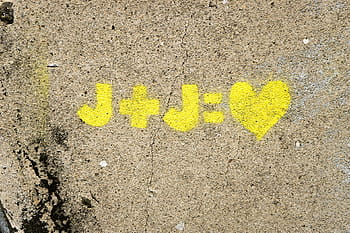 Šedá, beton, podlaha, překrytí textu, j, graffiti, stříkací barva, srdce, milovat, zeď, žlutá