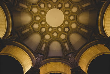 Flachwinkelaufnahmen, Kuppel Decke, grau, braun, Dom, Decke, die Architektur, Bögen, Bogen, drinnen, abstrakt