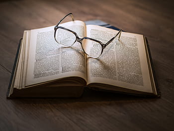 eyeglasses, top, opened, book, knowledge, library, glasses, textbook, information, education, literature