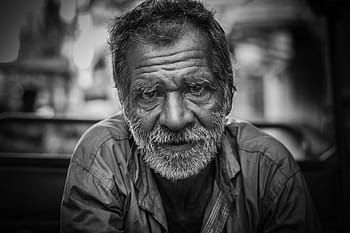adam, yakalı, üst, gri tonlamalı fotoğrafçılık, yaşlı adam, portre, sokak, eski, kıdemli, kişi, erkek