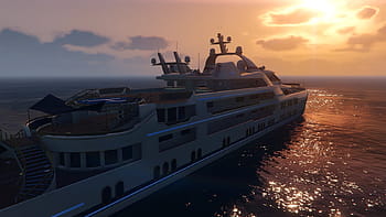 Gta V, Yacht, Sunset, Video Game, sea, beach, nautical vessel, horizon over water, dusk