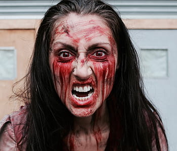 donna, vestito da zombie, arrabbiato, zombie, rabbia, sangue, Halloween, sanguinario, thriller, demone, incubo