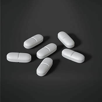 šest, ovál, bílý, léky tablety, lékařský, léčba, pilulka, kapsle, lék, choroba, medicína