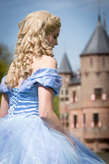 žena, modrý, Tyl šaty, pohádka, Modelka, Popelka, fantazie, tajemný, hrad, disney, krása