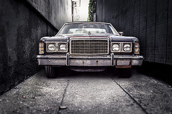 šedá, auto, během dne, brod, klasické auto, automobil, retro, klasický, vinobraní, usa, Amerika
