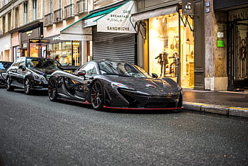 スーパー、 車、 横、 歩道、 マクラーレン、 p1、 v8、 パリ、 フランス、 高級、 高級車