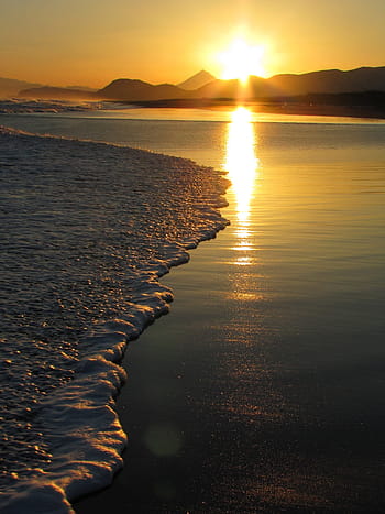 ocean, volcano, mountains, wave, sunset, seascape, sea, surf, coast, sea ​​shore, nature