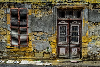 fotografie, žlutá, hnědý, dům vpředu, dveře, okno, zeď, architektura, starý, Dům, brána