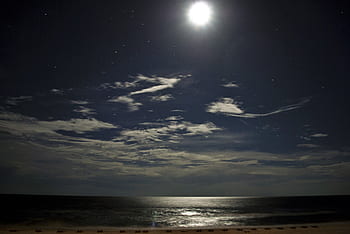 Mondlicht, Strand, Mond, Nacht-, Himmel, Wasser, Meer, Ozean, Dämmerung