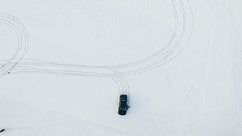 fotografování s vysokým úhlem, auto, sněhové pole, vozidlo, výlet, cestovat, sníh, zimní, letecký, Pohled, venkovní
