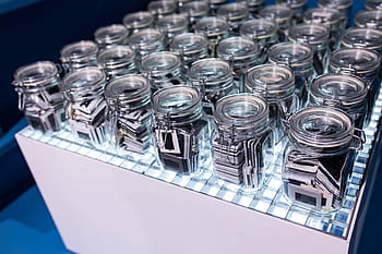 Glass krukker, Diverse, elementer, samling, glass, gryte, krukke, gjennomsiktig, teknologi, utstyr, laboratorium