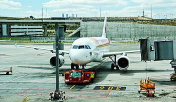 white, aircraft, ground, airplane, park, ahead, daytime, airport, jetway, travel, transport