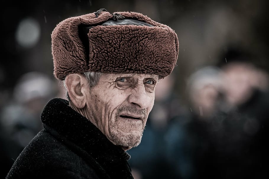 men's brown cap, expression, old, emotions, experience, life, pain, burden, adults only, headshot, only men