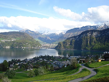 landscapes, landscape, lake, central switzerland, nidwalden, hergiswil, lake lucerne region, switzerland, summer, inner switzerland, mountains