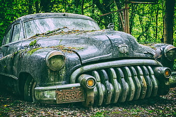 zlomený, vozidlo, les, auto, americký, oldtimer, americké auto, automobilového průmyslu, klasický, pkw, staré auto