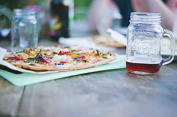 pizza, jídlo, restaurace, napít se, nápoj, sklenka, čaj