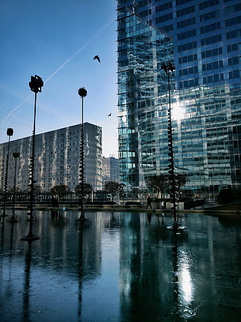 post, clear, building, blue, sky, daytime, body, water, near, high, rise