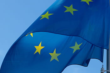modrý, žlutá, vlajka, hvězd, nebe, Evropa, eu, evropský, foukat, hvězda, třepetání