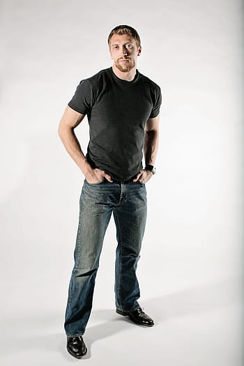 man, black, crew-neck shirt, blue-washed jeans, brett, lark, cancer, cure, pose, healing, healthy