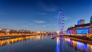 city, scape, water, london eye, ferris wheel, london, england, landmark, thames, river, architecture