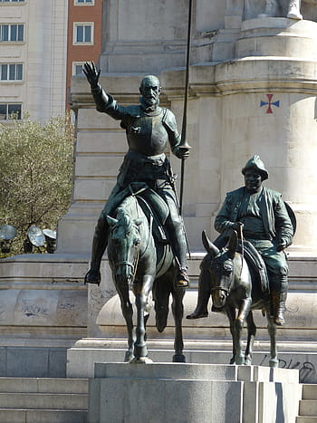dva, rytířů, jezdectví, koně sochy, don quixote, rytíř, Madrid, Španělsko, Madrid, Španělsko, kastilie, miguel de cervantes