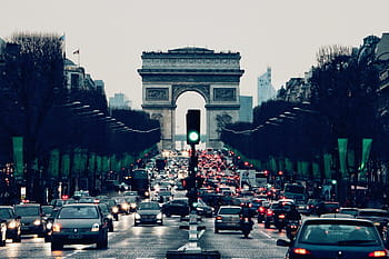 arc, de, triomphe, vehicle, passing, places, landmark, architecture, structure, paris, europe
