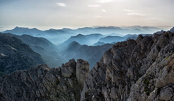 mountain, covered, fogs, grey, sky, daytime, clouds, aerial, travel, nature, adventure