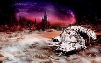 grigio, navicella spaziale, cielo stellato, galassia, pittura, comporre, fantasia, umore, stella, paesaggio, sfondo
