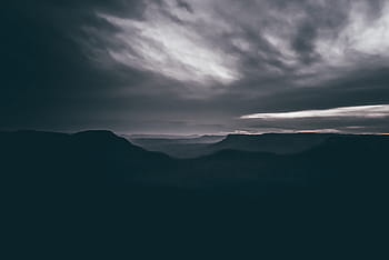 mountains, gray, cloudy, sky, dark, night, clouds, mountain, landscape, nature, dramatic sky