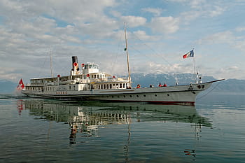ship, boot, geneva, lake, lac, leman, water, clouds, mountains, blue, cgn