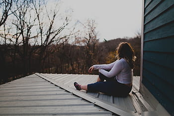 woman, wearing, white, long, sleeve sweater, Photo, sleeve, sweater, brown, country, fields